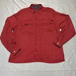 Tommy Jeans Y2K Casual Button Down Men's Size L 100% Rayon geometric Red Preppy